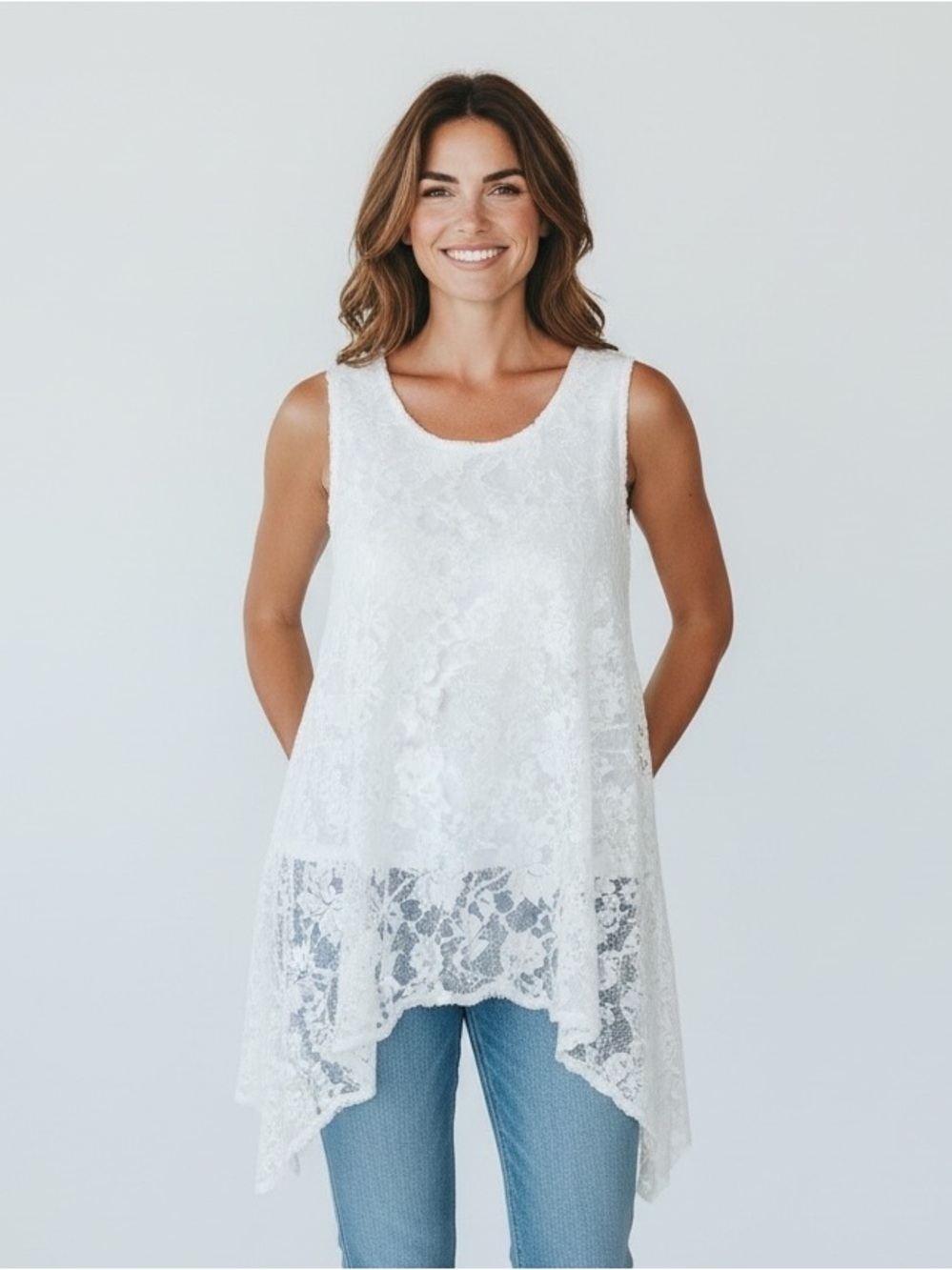 Belle Bird ladies, cotton blend lace top sleeveless size medium excellent cond